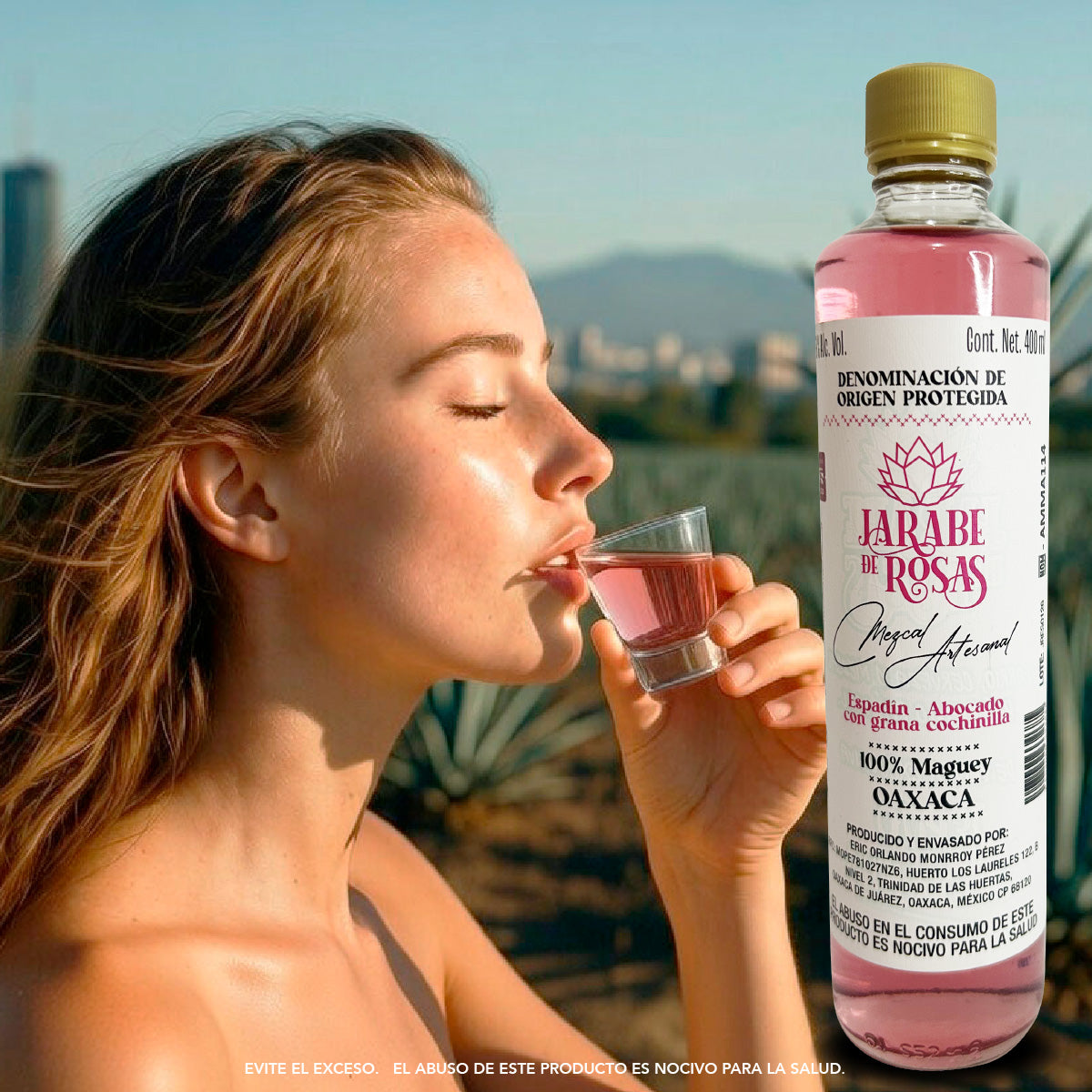 Mezcal artesanal  Jarabe de Rosas 400 ml espadín